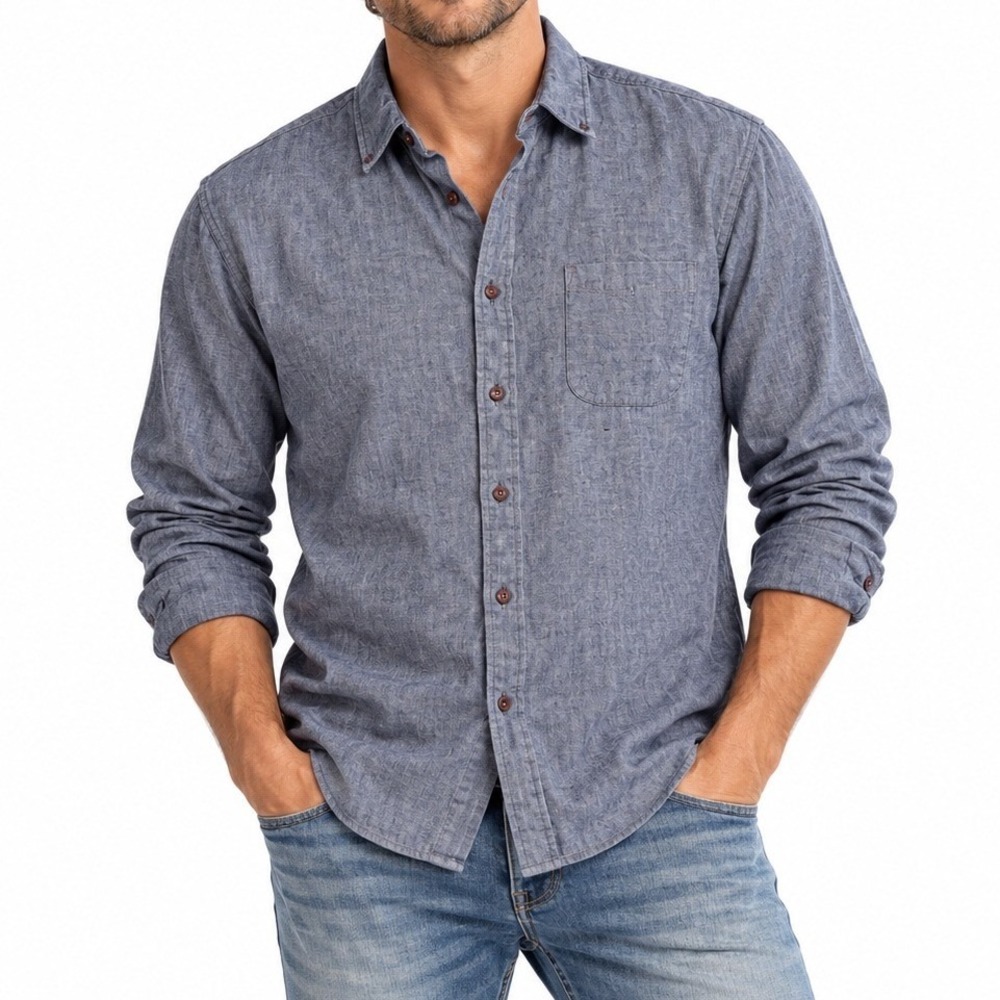 Faherty Shirt Mens XL Slate Blue Gray Chambray Button Down Long Sleeve Cotton